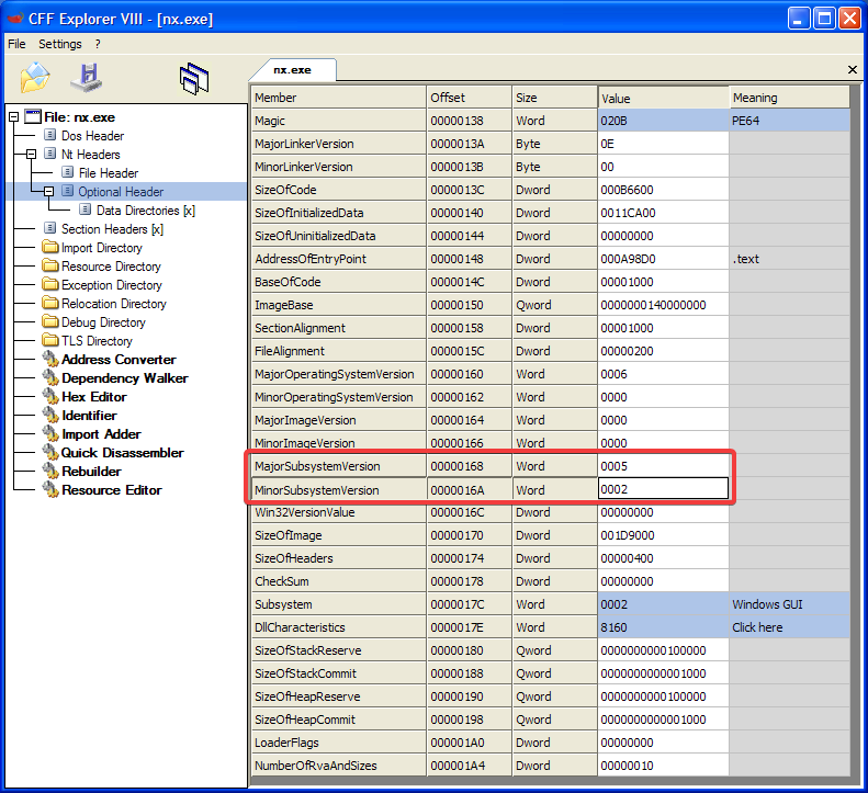 Changing the subsystem version